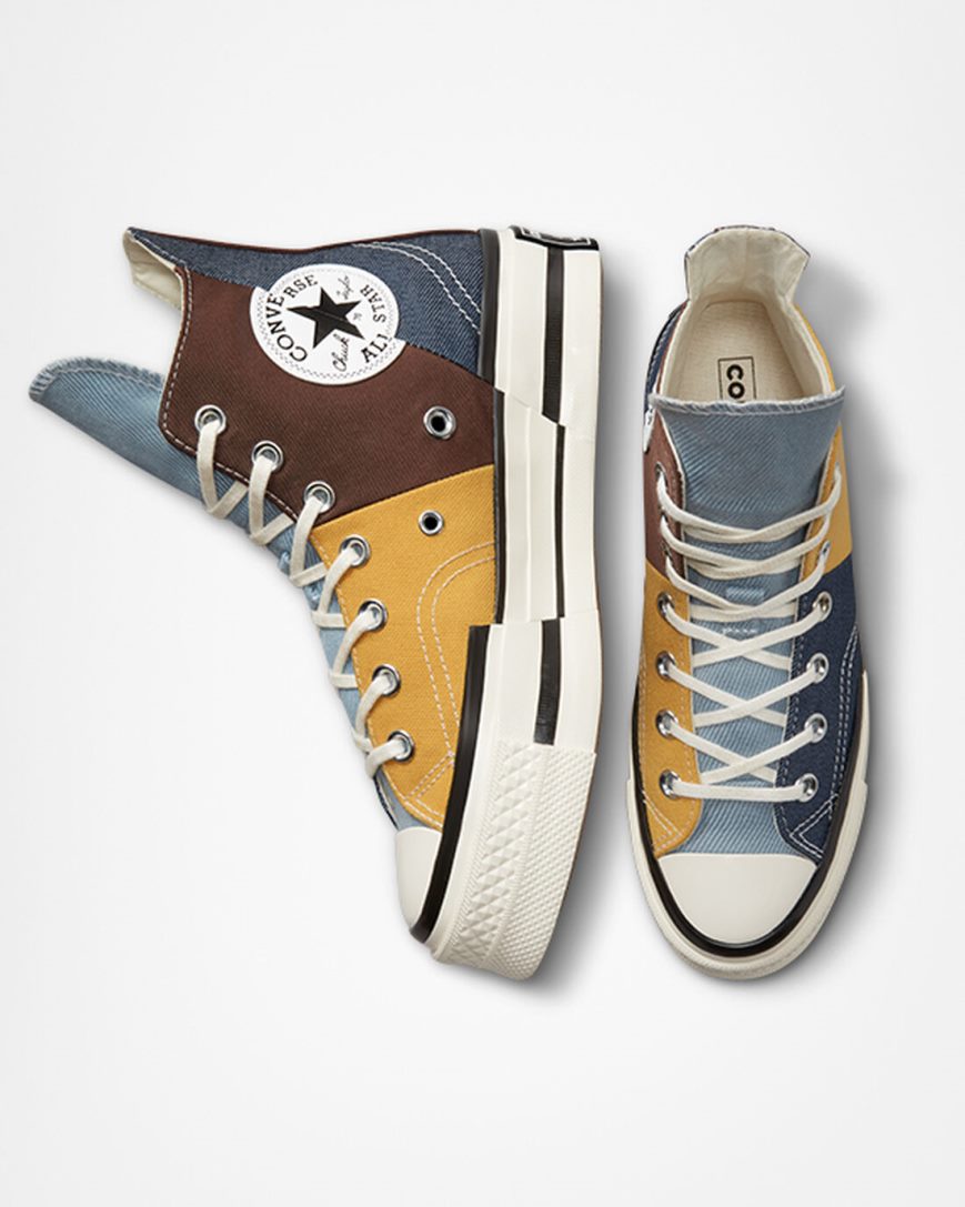 Men's Converse Chuck 70 Plus Material Mashup High Top Shoes Brown / Navy | AU 15940P